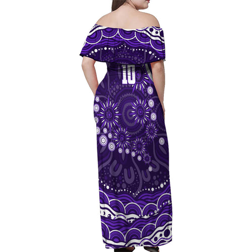 Personalized Fremantle Dockers Rugby Family Matching Off Shoulder Maxi Dress and Hawaiian Shirt Aboriginal Dot Art - Dreamtime Football Mascot