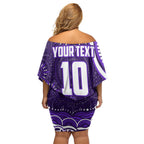 Personalized Fremantle Dockers Rugby Family Matching Off Shoulder Short Dress and Hawaiian Shirt Aboriginal Dot Art - Dreamtime Football Mascot