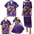 Personalized Fremantle Dockers Rugby Family Matching Puletasi and Hawaiian Shirt Aboriginal Dot Art - Dreamtime Football Mascot