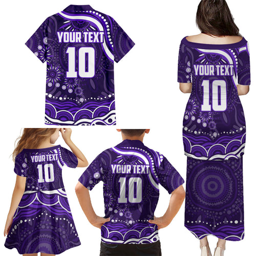 Personalized Fremantle Dockers Rugby Family Matching Puletasi and Hawaiian Shirt Aboriginal Dot Art - Dreamtime Football Mascot