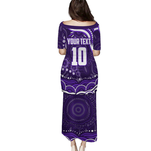 Personalized Fremantle Dockers Rugby Family Matching Puletasi and Hawaiian Shirt Aboriginal Dot Art - Dreamtime Football Mascot