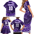 Personalized Fremantle Dockers Rugby Family Matching Short Sleeve Bodycon Dress and Hawaiian Shirt Aboriginal Dot Art - Dreamtime Football Mascot