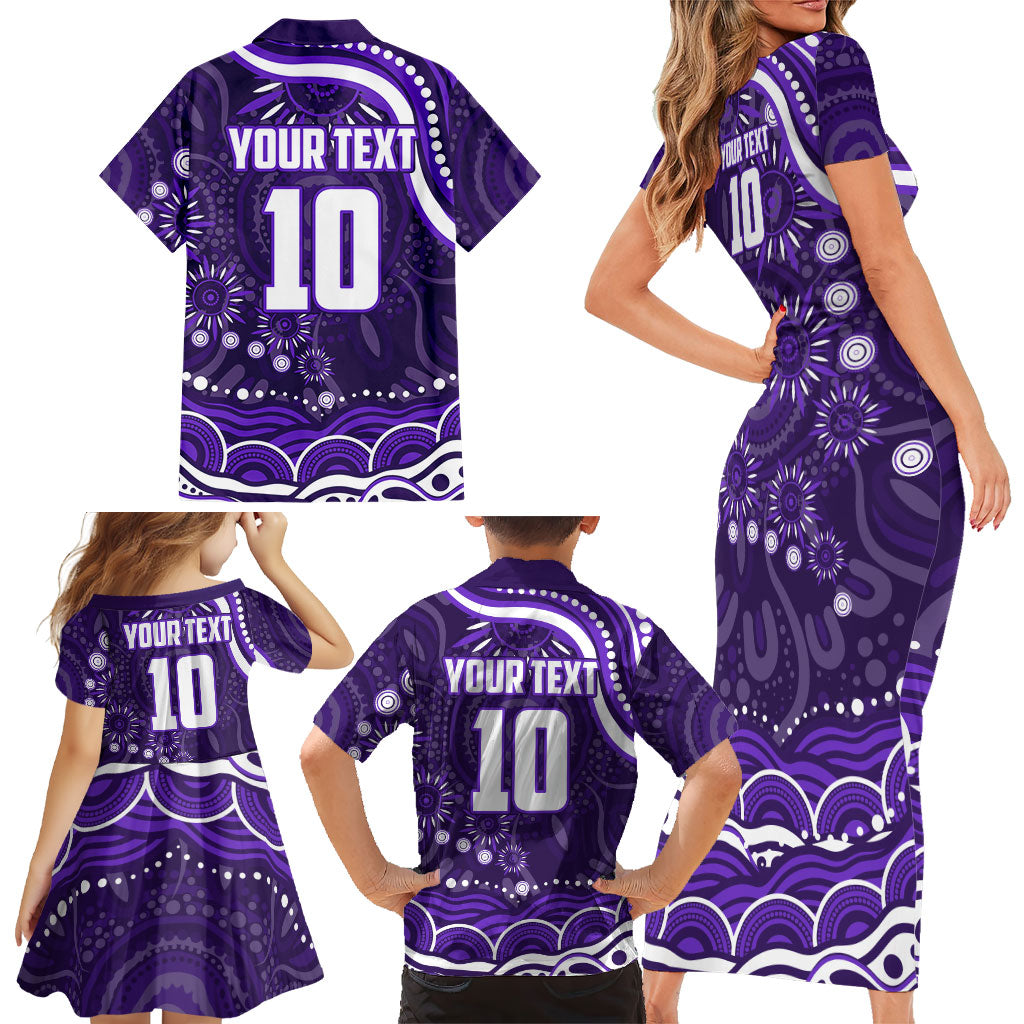 Personalized Fremantle Dockers Rugby Family Matching Short Sleeve Bodycon Dress and Hawaiian Shirt Aboriginal Dot Art - Dreamtime Football Mascot