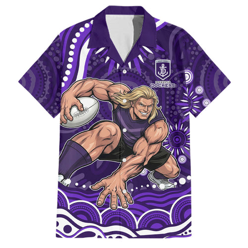 Personalized Fremantle Dockers Rugby Family Matching Short Sleeve Bodycon Dress and Hawaiian Shirt Aboriginal Dot Art - Dreamtime Football Mascot