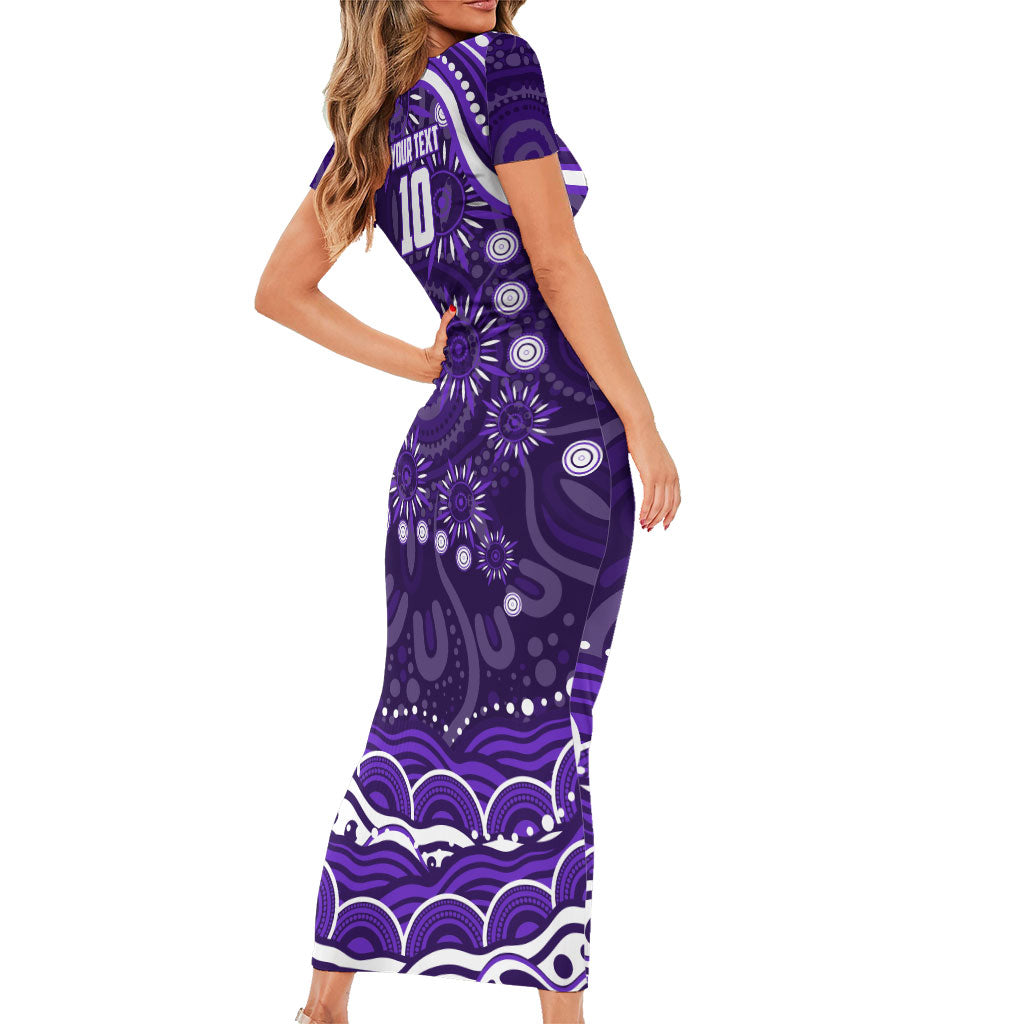 Personalized Fremantle Dockers Rugby Family Matching Short Sleeve Bodycon Dress and Hawaiian Shirt Aboriginal Dot Art - Dreamtime Football Mascot