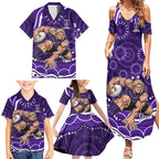 Personalized Fremantle Dockers Rugby Family Matching Summer Maxi Dress and Hawaiian Shirt Aboriginal Dot Art - Dreamtime Football Mascot