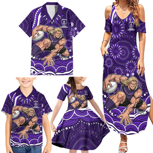 Personalized Fremantle Dockers Rugby Family Matching Summer Maxi Dress and Hawaiian Shirt Aboriginal Dot Art - Dreamtime Football Mascot