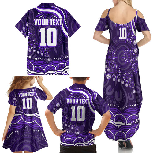 Personalized Fremantle Dockers Rugby Family Matching Summer Maxi Dress and Hawaiian Shirt Aboriginal Dot Art - Dreamtime Football Mascot