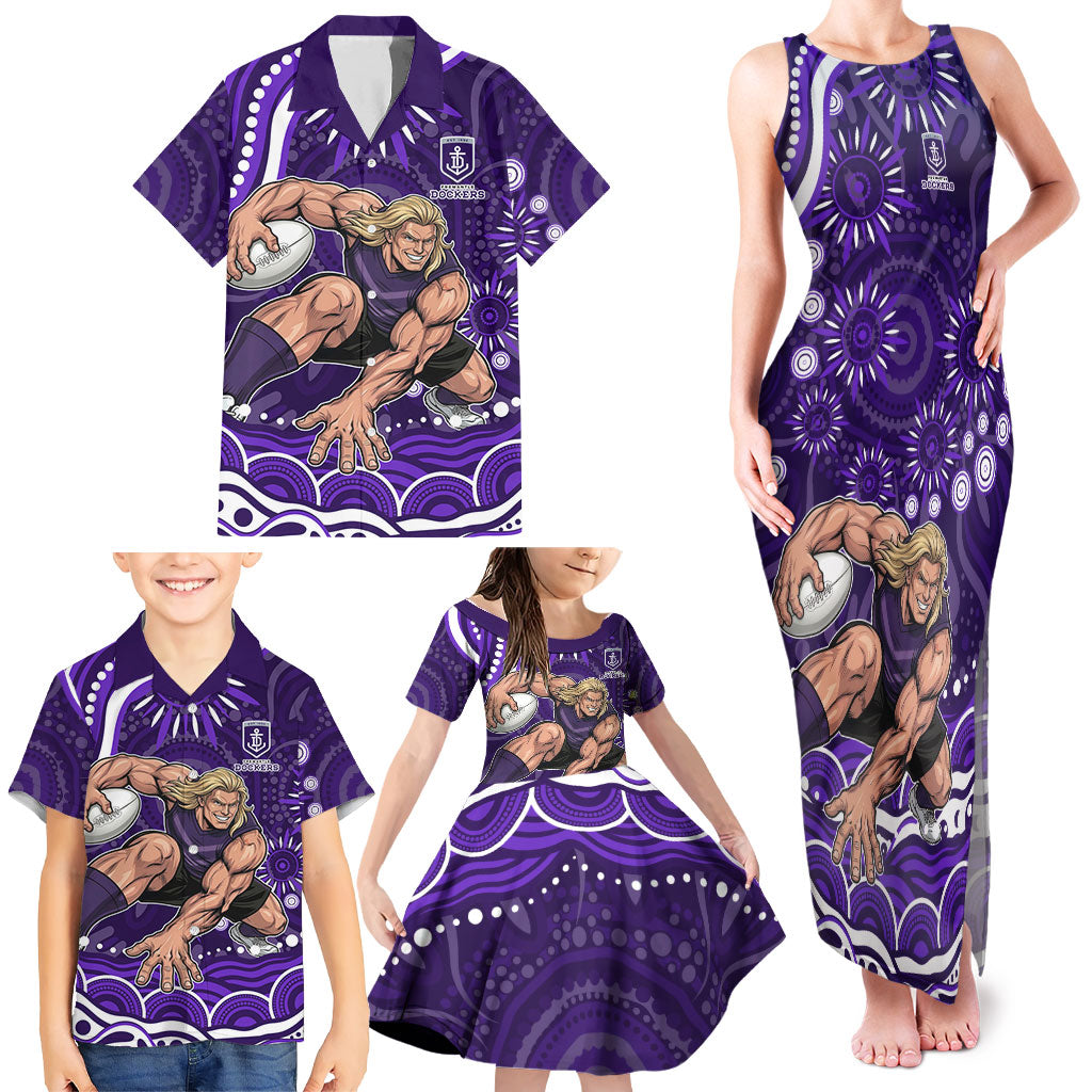 Personalized Fremantle Dockers Rugby Family Matching Tank Maxi Dress and Hawaiian Shirt Aboriginal Dot Art - Dreamtime Football Mascot