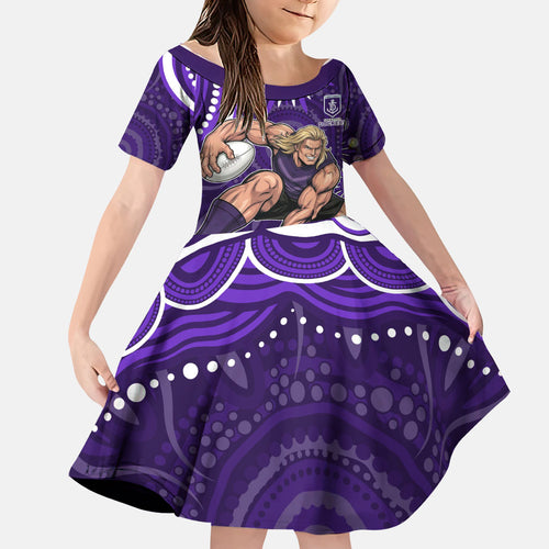 Personalized Fremantle Dockers Rugby Family Matching Tank Maxi Dress and Hawaiian Shirt Aboriginal Dot Art - Dreamtime Football Mascot
