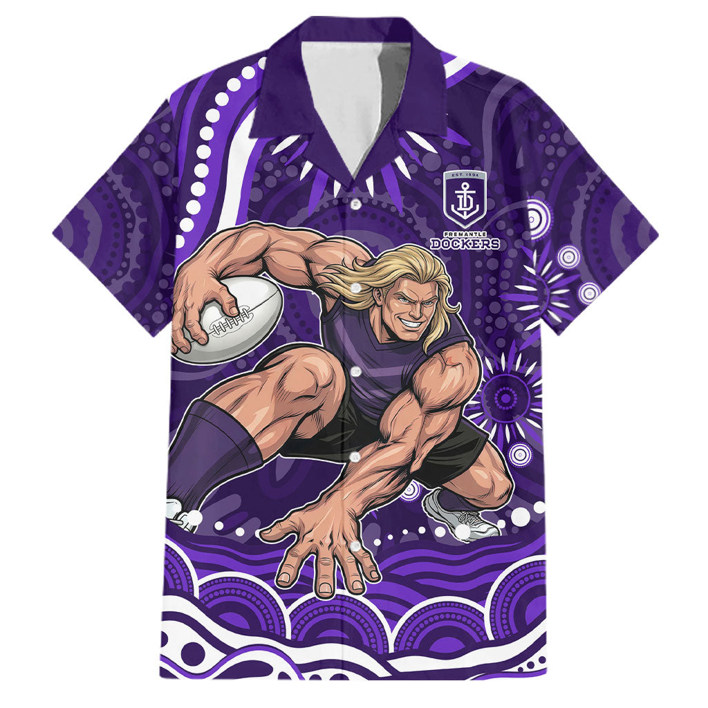 Personalized Fremantle Dockers Rugby Family Matching Tank Maxi Dress and Hawaiian Shirt Aboriginal Dot Art - Dreamtime Football Mascot