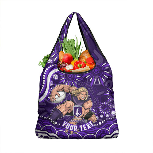 Personalized Fremantle Dockers Rugby Grocery Bag Aboriginal Dot Art - Dreamtime Football Mascot