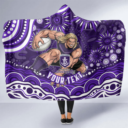 Personalized Fremantle Dockers Rugby Hooded Blanket Aboriginal Dot Art - Dreamtime Football Mascot