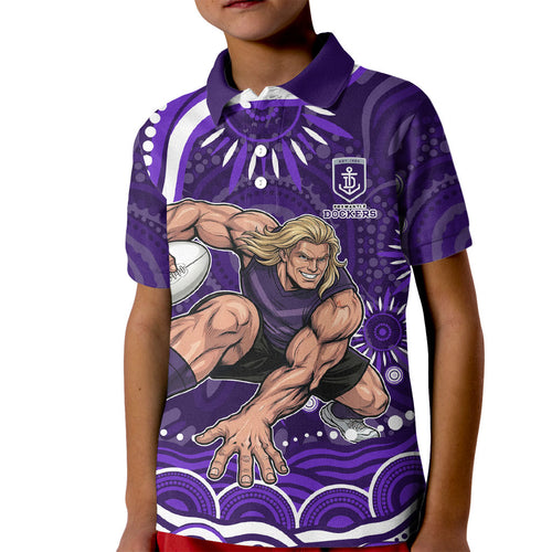 Personalized Fremantle Dockers Rugby Kid Polo Shirt Aboriginal Dot Art - Dreamtime Football Mascot