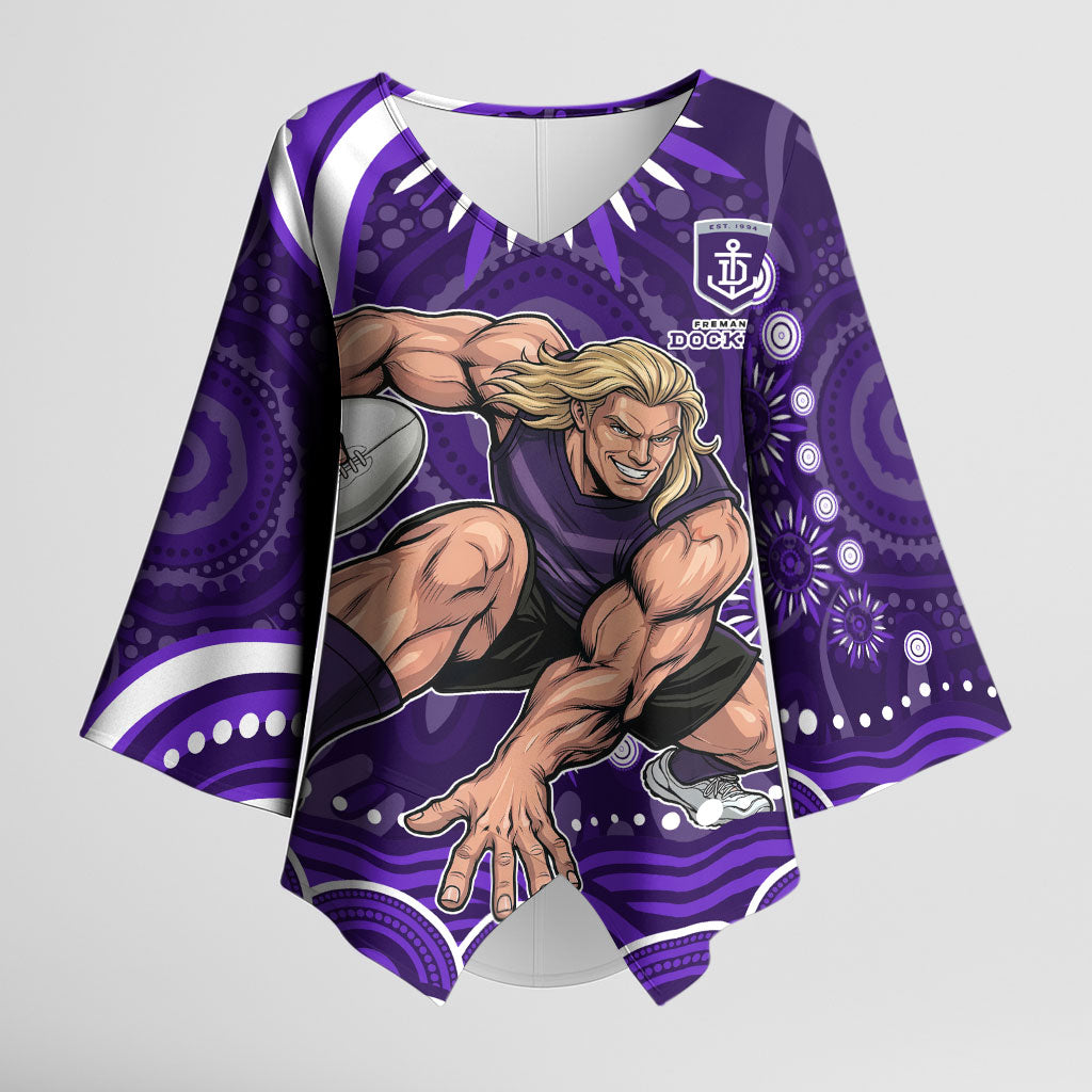 Personalized Fremantle Dockers Rugby Kimono Sleeve Blouse Aboriginal Dot Art - Dreamtime Football Mascot