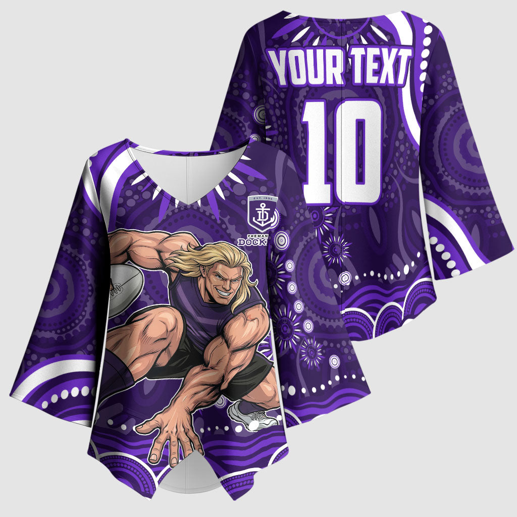 Personalized Fremantle Dockers Rugby Kimono Sleeve Blouse Aboriginal Dot Art - Dreamtime Football Mascot