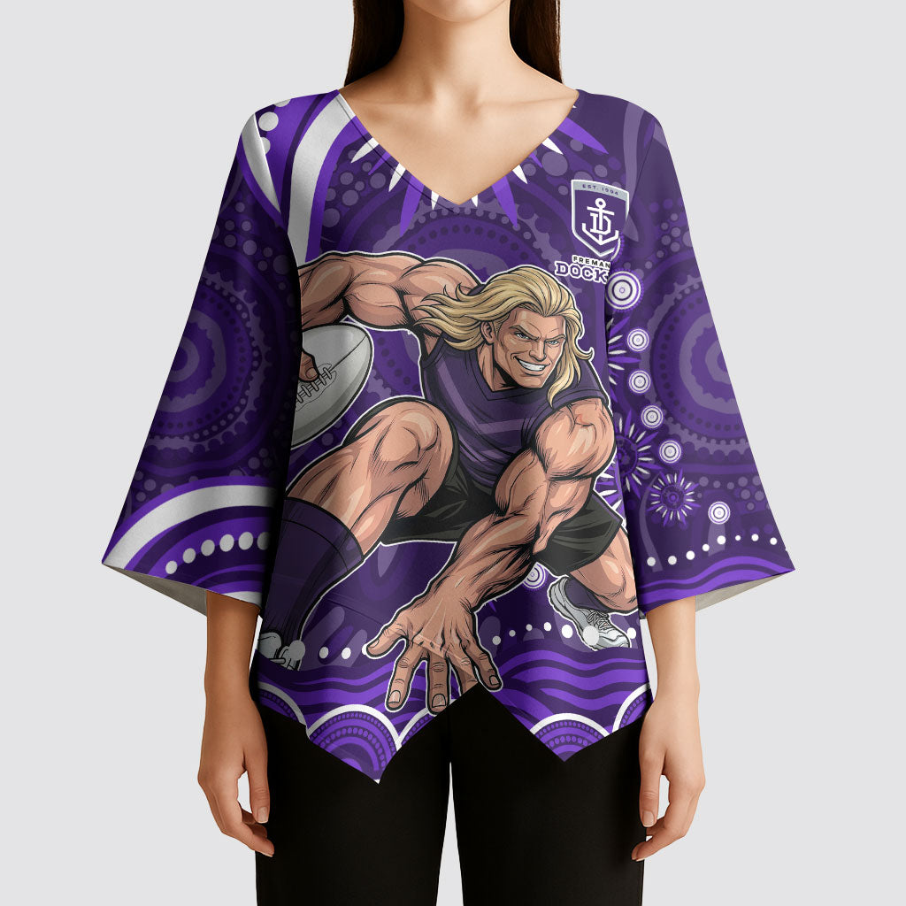 Personalized Fremantle Dockers Rugby Kimono Sleeve Blouse Aboriginal Dot Art - Dreamtime Football Mascot