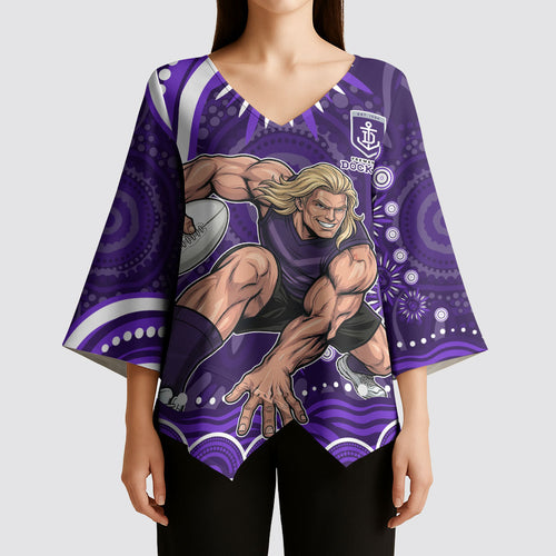 Personalized Fremantle Dockers Rugby Kimono Sleeve Blouse Aboriginal Dot Art - Dreamtime Football Mascot