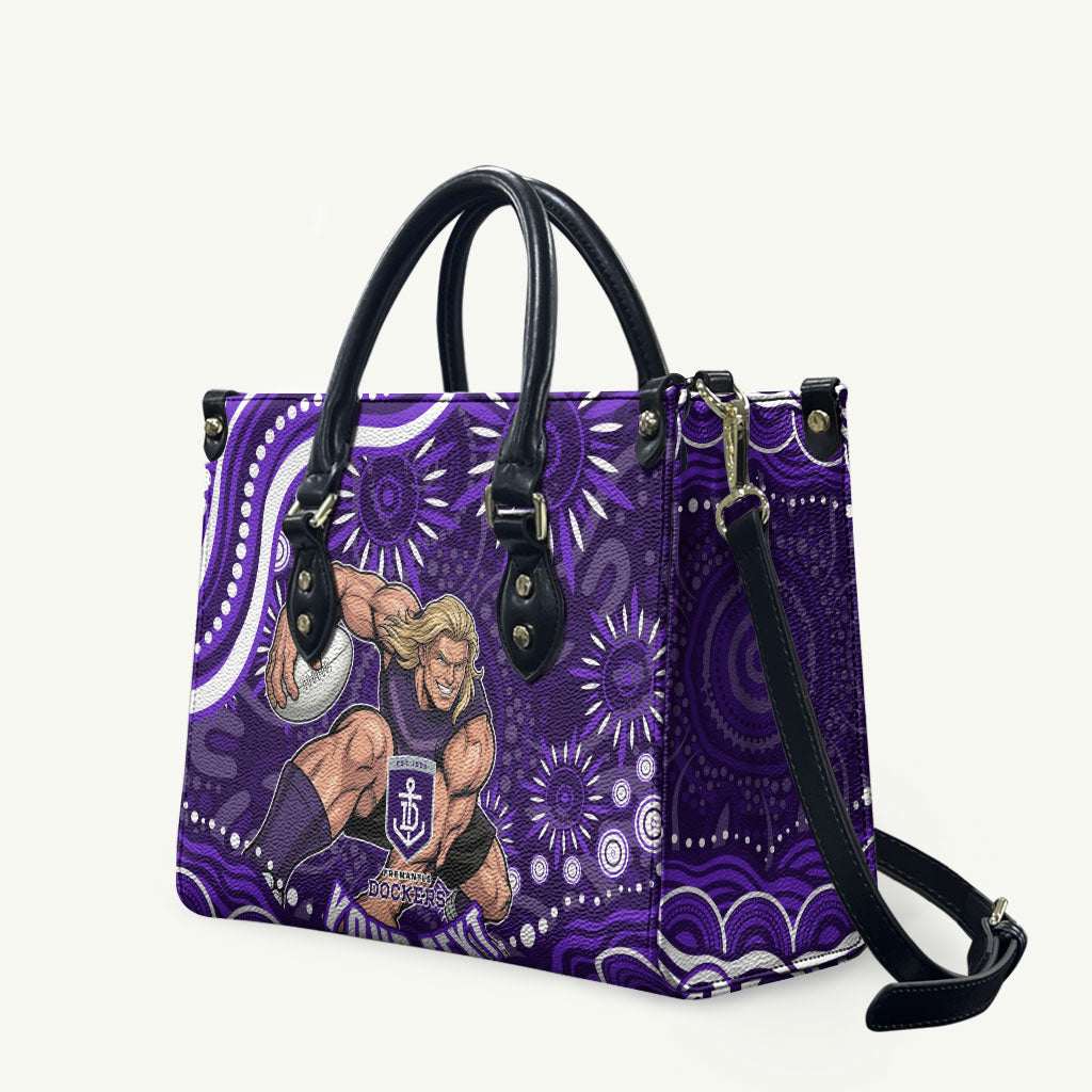 Personalized Fremantle Dockers Rugby Leather Bag Aboriginal Dot Art - Dreamtime Football Mascot