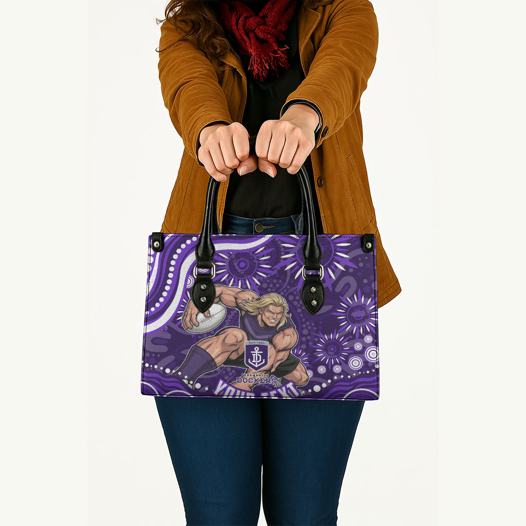 Personalized Fremantle Dockers Rugby Leather Bag Aboriginal Dot Art - Dreamtime Football Mascot