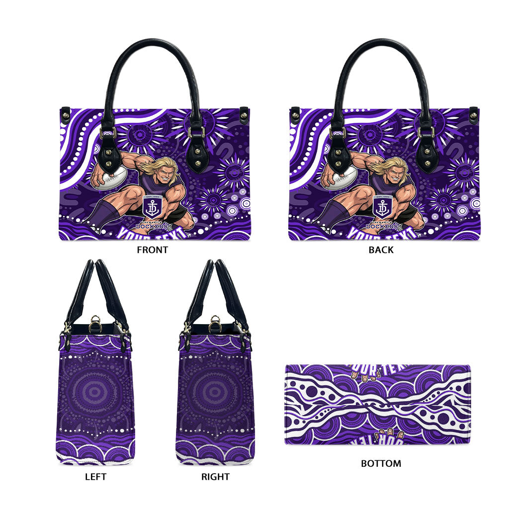 Personalized Fremantle Dockers Rugby Leather Bag Aboriginal Dot Art - Dreamtime Football Mascot