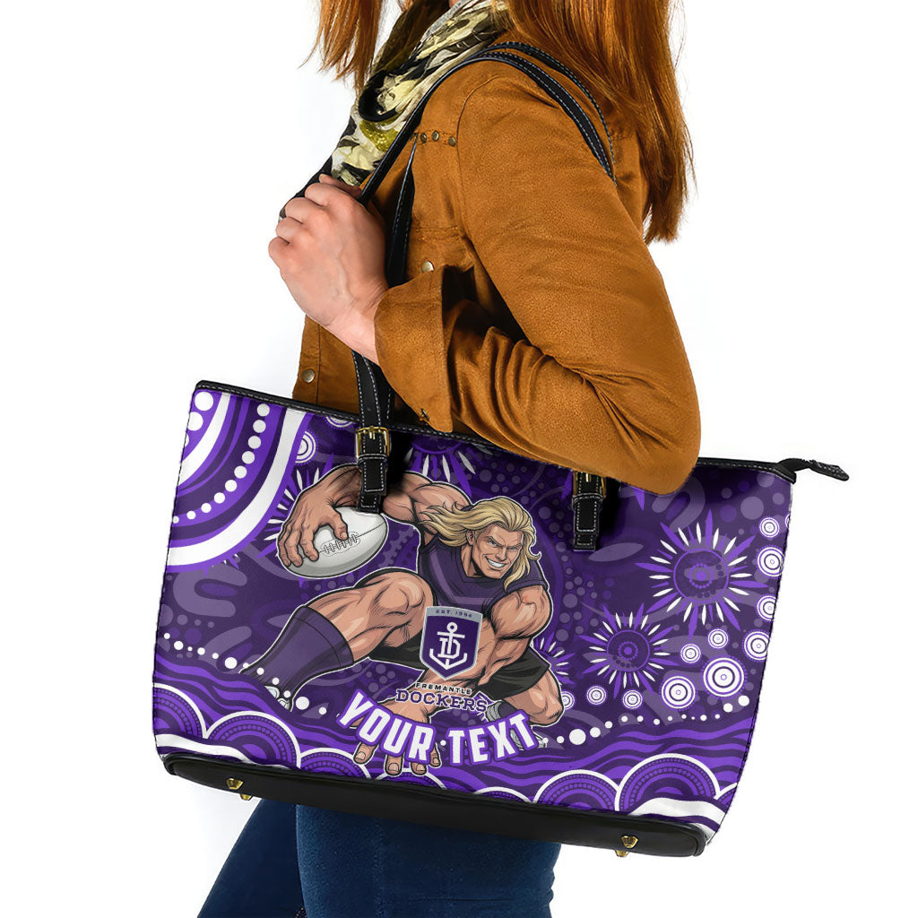 Personalized Fremantle Dockers Rugby Leather Tote Bag Aboriginal Dot Art - Dreamtime Football Mascot