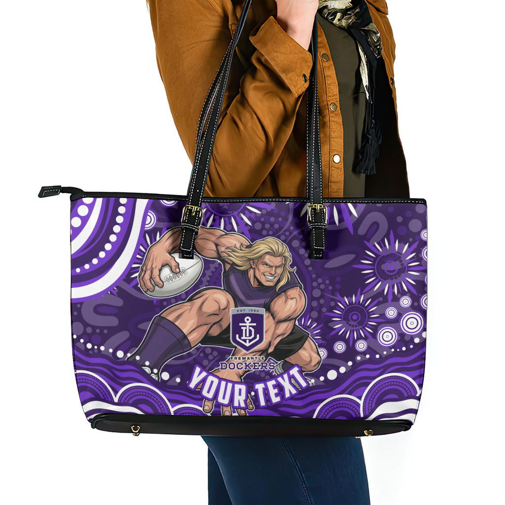 Personalized Fremantle Dockers Rugby Leather Tote Bag Aboriginal Dot Art - Dreamtime Football Mascot