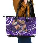 Personalized Fremantle Dockers Rugby Leather Tote Bag Aboriginal Dot Art - Dreamtime Football Mascot