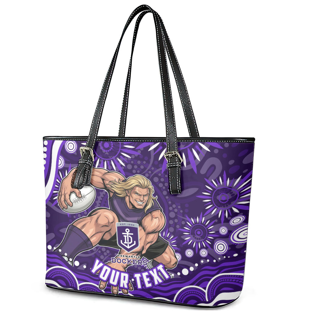 Personalized Fremantle Dockers Rugby Leather Tote Bag Aboriginal Dot Art - Dreamtime Football Mascot