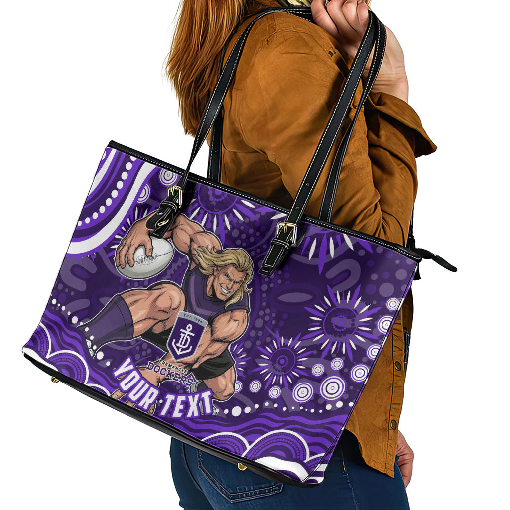 Personalized Fremantle Dockers Rugby Leather Tote Bag Aboriginal Dot Art - Dreamtime Football Mascot