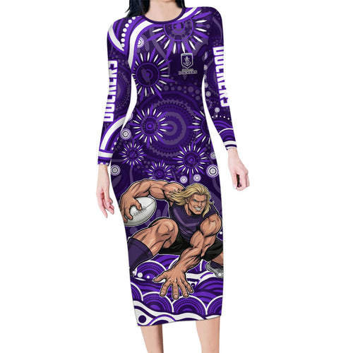 Personalized Fremantle Dockers Rugby Long Sleeve Bodycon Dress Aboriginal Dot Art - Dreamtime Football Mascot