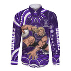 Personalized Fremantle Dockers Rugby Long Sleeve Button Shirt Aboriginal Dot Art - Dreamtime Football Mascot