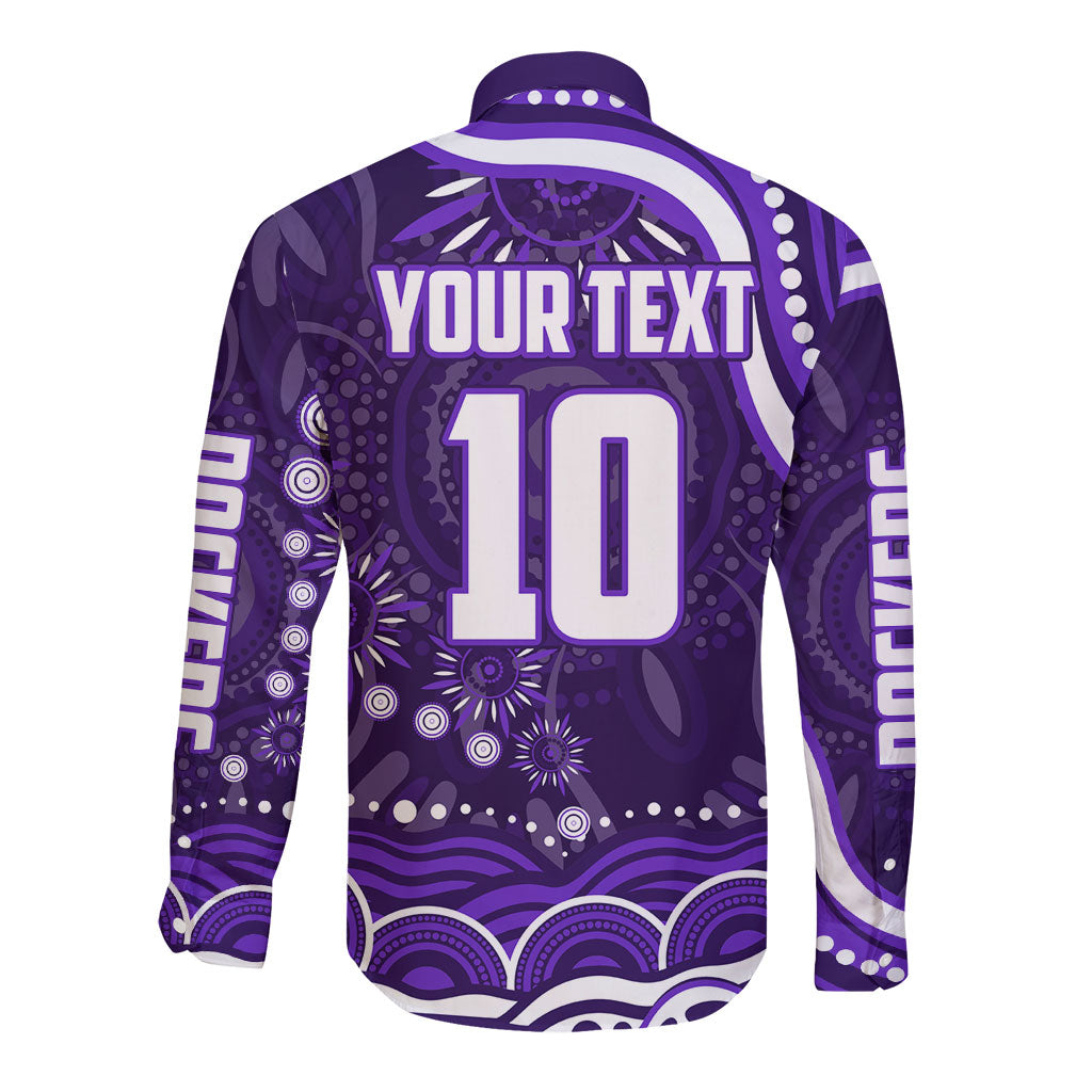 Personalized Fremantle Dockers Rugby Long Sleeve Button Shirt Aboriginal Dot Art - Dreamtime Football Mascot