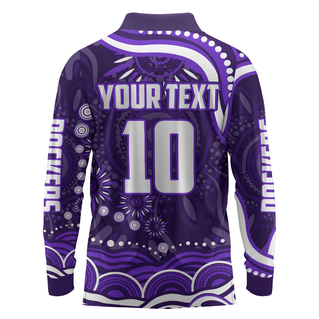 Personalized Fremantle Dockers Rugby Long Sleeve Polo Shirt Aboriginal Dot Art - Dreamtime Football Mascot