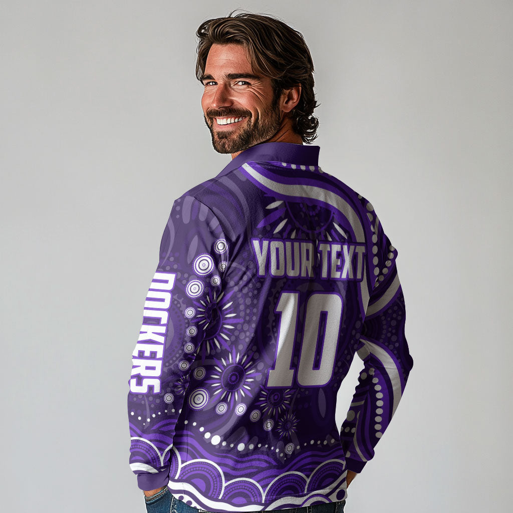 Personalized Fremantle Dockers Rugby Long Sleeve Polo Shirt Aboriginal Dot Art - Dreamtime Football Mascot