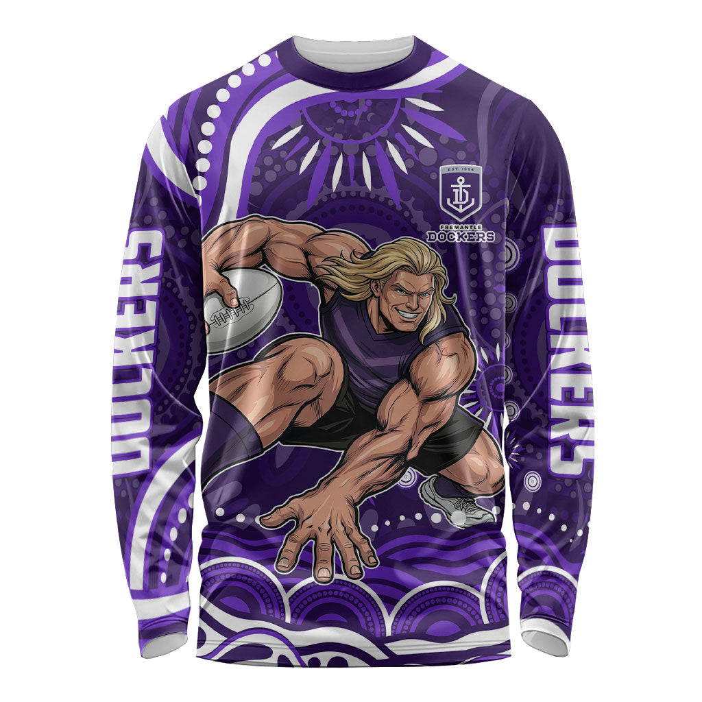 Personalized Fremantle Dockers Rugby Long Sleeve Shirt Aboriginal Dot Art - Dreamtime Football Mascot