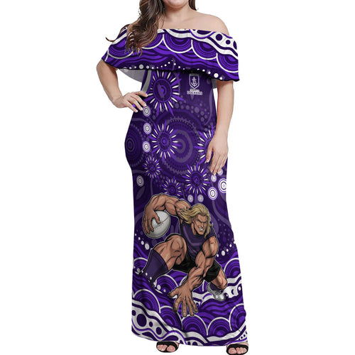 Personalized Fremantle Dockers Rugby Off Shoulder Maxi Dress Aboriginal Dot Art - Dreamtime Football Mascot