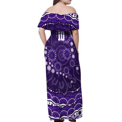 Personalized Fremantle Dockers Rugby Off Shoulder Maxi Dress Aboriginal Dot Art - Dreamtime Football Mascot