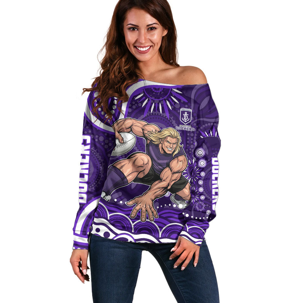 Personalized Fremantle Dockers Rugby Off Shoulder Sweater Aboriginal Dot Art - Dreamtime Football Mascot