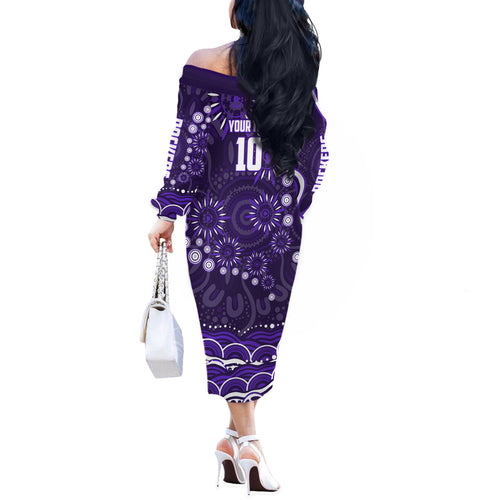 Personalized Fremantle Dockers Rugby Off The Shoulder Long Sleeve Dress Aboriginal Dot Art - Dreamtime Football Mascot