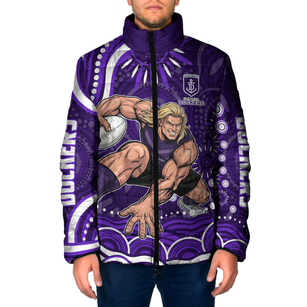 Personalized Fremantle Dockers Rugby Padded Jacket Aboriginal Dot Art - Dreamtime Football Mascot