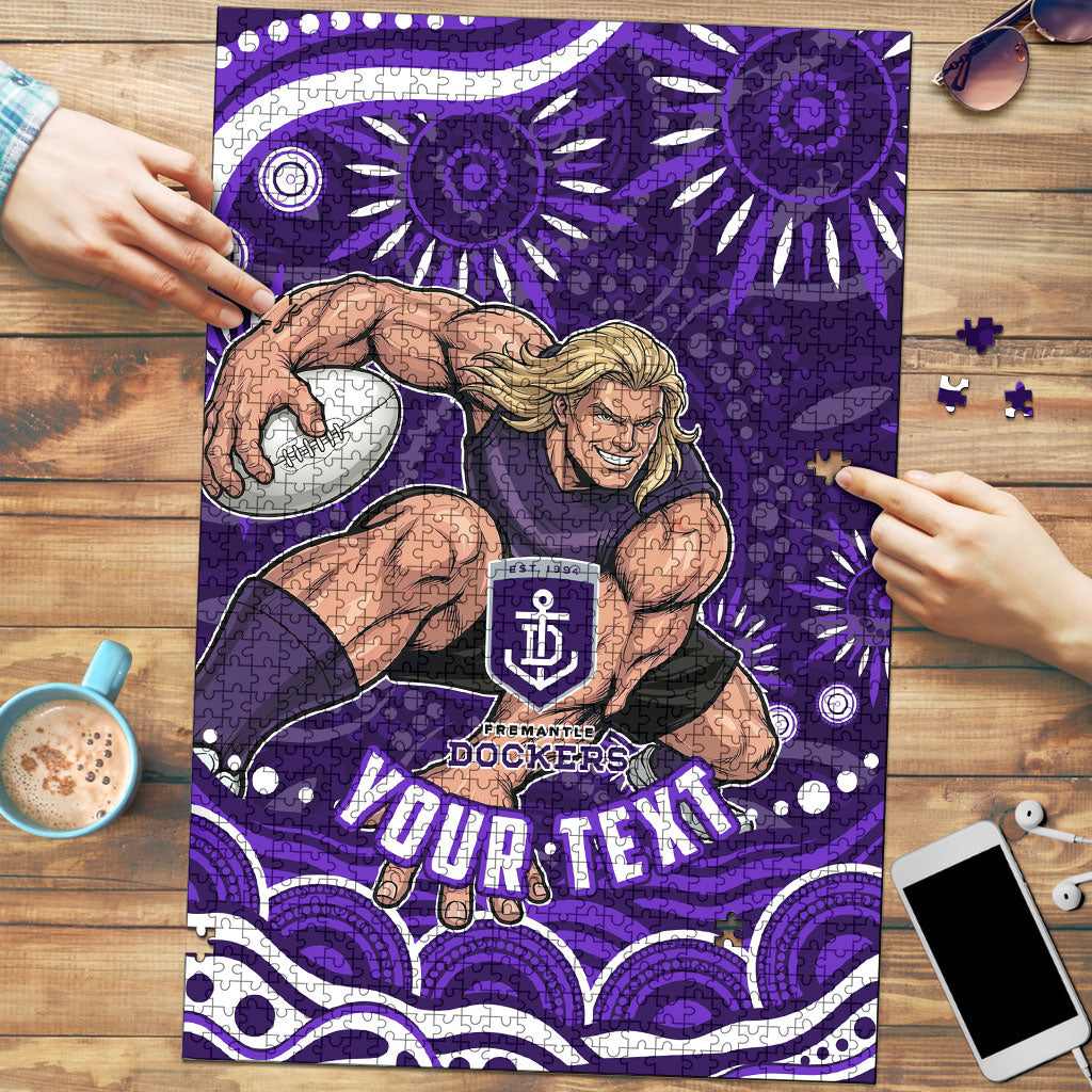 Personalized Fremantle Dockers Rugby Puzzle Aboriginal Dot Art - Dreamtime Football Mascot