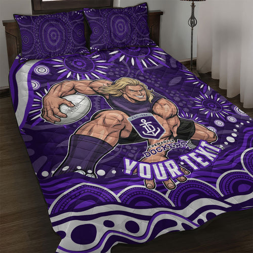 Personalized Fremantle Dockers Rugby Quilt Bed Set Aboriginal Dot Art - Dreamtime Football Mascot