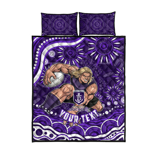 Personalized Fremantle Dockers Rugby Quilt Bed Set Aboriginal Dot Art - Dreamtime Football Mascot