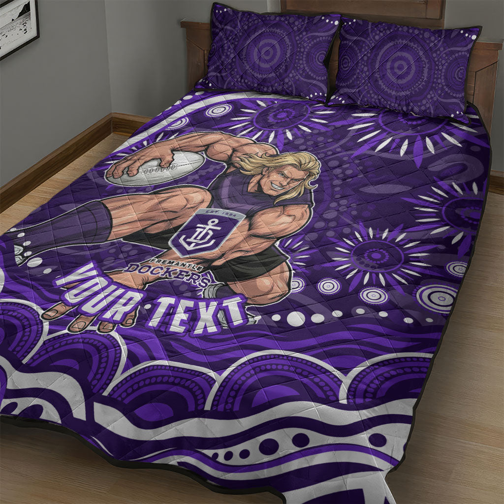 Personalized Fremantle Dockers Rugby Quilt Bed Set Aboriginal Dot Art - Dreamtime Football Mascot