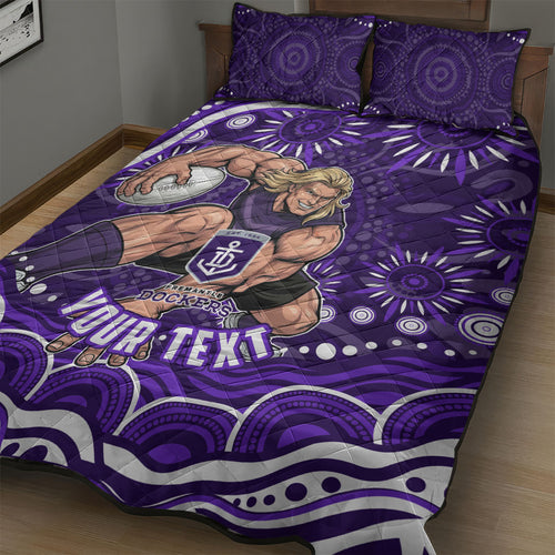 Personalized Fremantle Dockers Rugby Quilt Bed Set Aboriginal Dot Art - Dreamtime Football Mascot