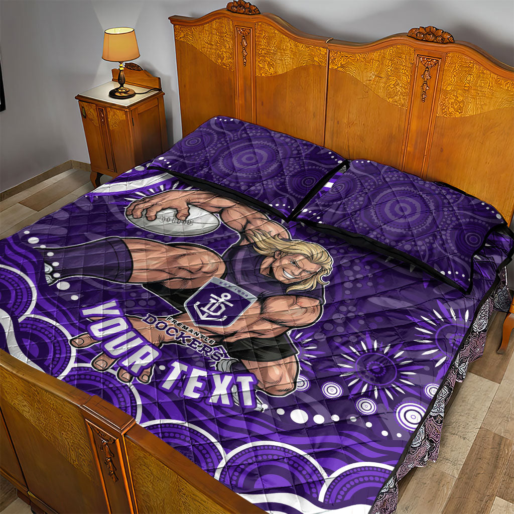 Personalized Fremantle Dockers Rugby Quilt Bed Set Aboriginal Dot Art - Dreamtime Football Mascot