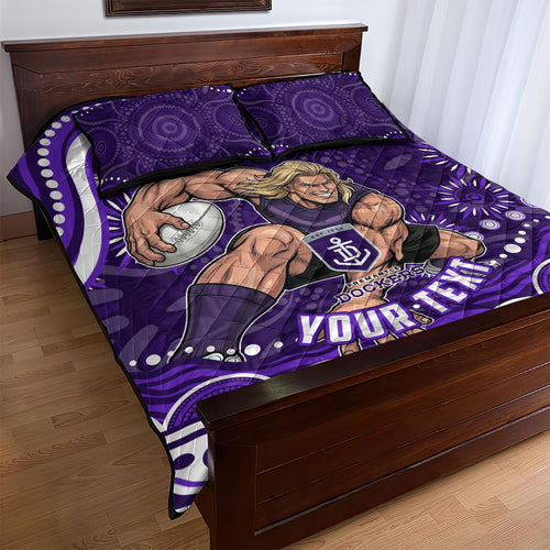 Personalized Fremantle Dockers Rugby Quilt Bed Set Aboriginal Dot Art - Dreamtime Football Mascot