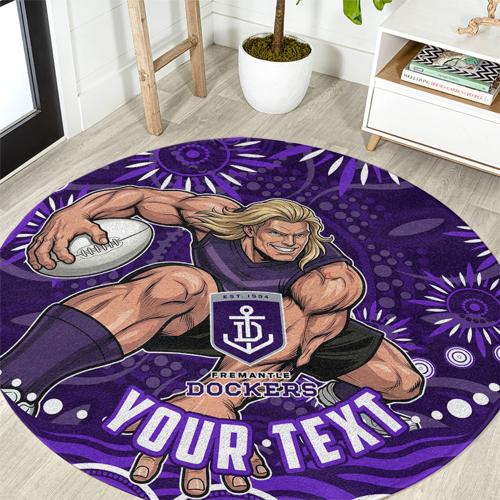 Personalized Fremantle Dockers Rugby Round Carpet Aboriginal Dot Art - Dreamtime Football Mascot