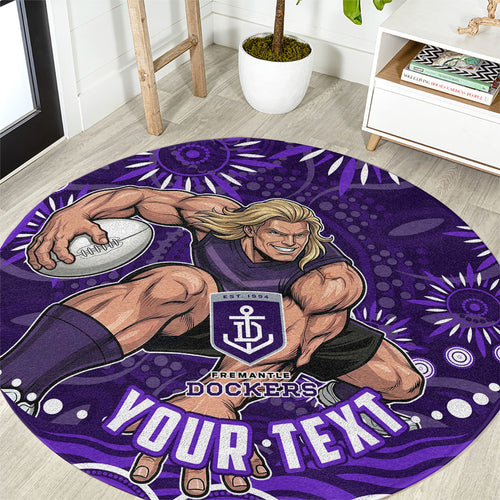 Personalized Fremantle Dockers Rugby Round Carpet Aboriginal Dot Art - Dreamtime Football Mascot